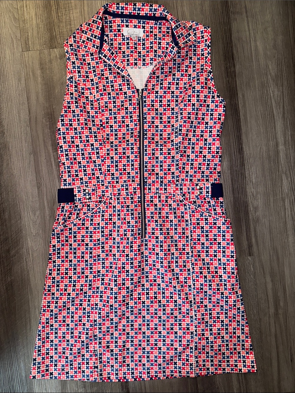 Cracked Wheat small dress vonita print geometric belted golf womens sleeveless